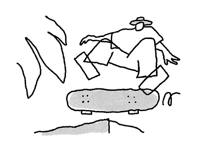 Kickflip black and white drawing halftone illustration illustrator line art lines lo fi loose minimal minimalist negative space palm tree procreate screentone simple skate skateboarder skateboarding weird