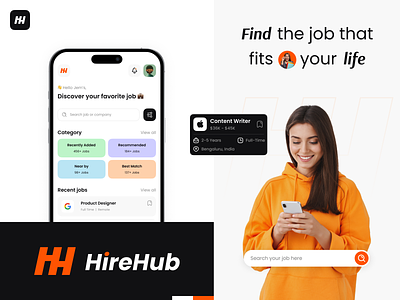 HireHub - Job Finder Application Branding design app application branding design figma filter hire hirehub job jobfinder lighttheme list logo notification package search theme ui ux vector
