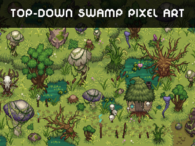 Swamp Top-Down Tileset Pixel Art 2d asset assets fantasy game game assets gamedev indie game level location mmorpg pixel pixelart pixelated rpg tileset tilesets top down topdown topview