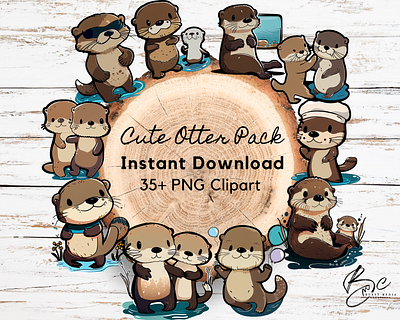 Cute Otter Clipart Pack clipart design graphic design otter printondemand vector