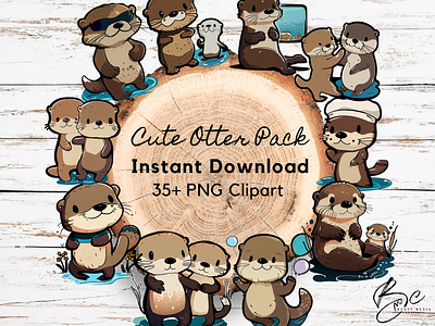 Cute Otter Clipart Pack clipart design graphic design otter printondemand vector