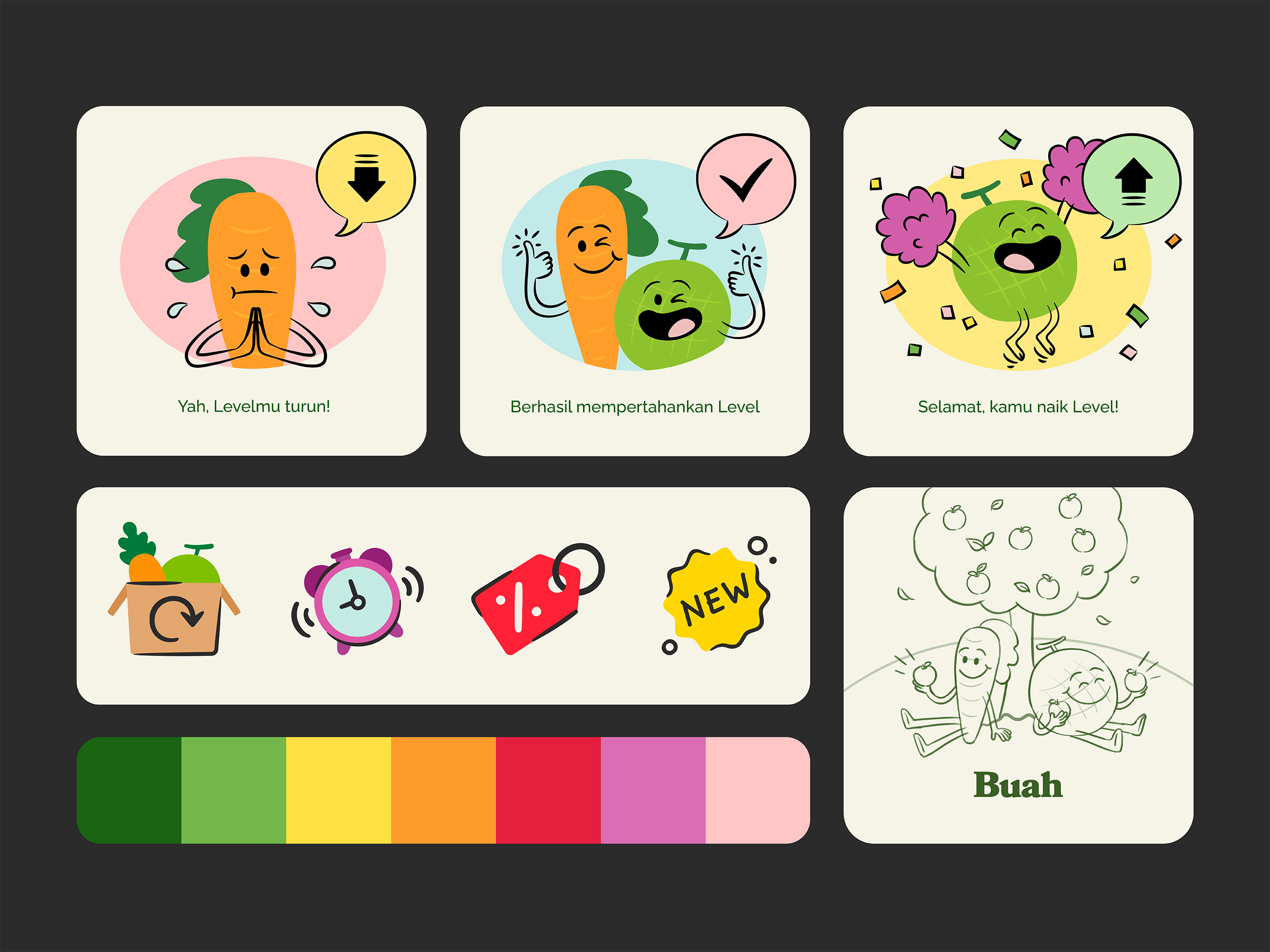 🥕🍈 Sayurbox Illustration animation apple branding carrot characterdesign cute design flat food fruit grocery illustration mascot melon minimal sayurbox simple ui vector vegetable