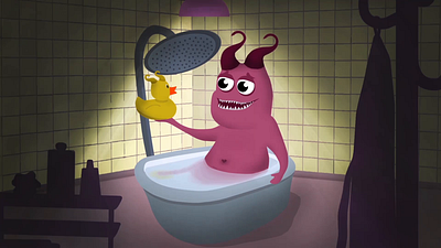 monster in the bathroom 2d animation illustration motion graphics