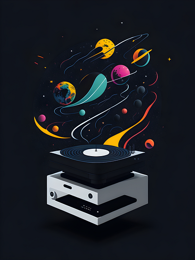 Space Music Box Player astronaut galaxy graphic design illustration music music love songs sounds space vintage