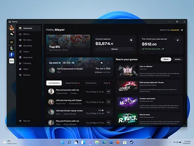 Metafy's Desktop App - Dashboard Exploration app dashboard desktop gaming menu product design sidebar task list ui ux videogames windows
