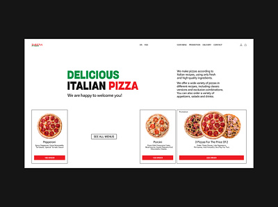 Online store for a pizzeria in the style of minimalism design pizza typography ui ux