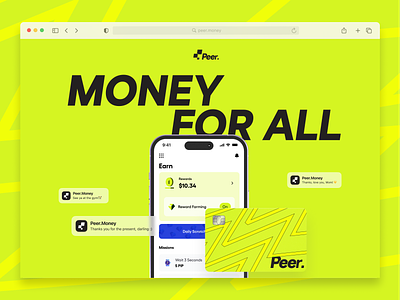 Peer.Money: Brand Identity & Web Design aggressive bold branding bright color design desktop electric embacy figma logo ui uiux vector web webflow