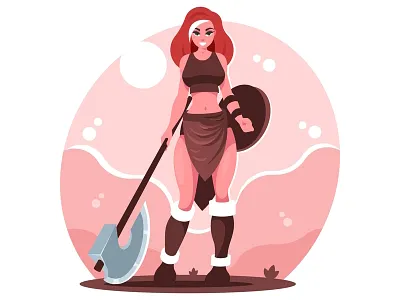 Barbarian woman with ax ax axe barbarian girl illustration medieval scandinavian soldier strong vector viking warrior woman