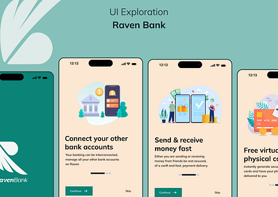 Raven Bank UI Exploration app banking design fintech onboarding screen transaction ui uiexploration