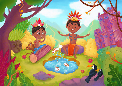 Maya brothers 2d amazon kdp amazon kindle art boys brothers character design children book children book illustration childrens art illustration jungle latino maya pond totem tribe