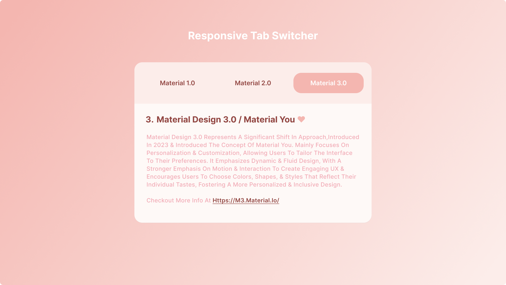 Responsive Tabs Switcher Material Design ❤️ android figma material design material design 1.0 2.0 3.0 mockup prototype tabs switcher user centered design user research uxui wireframes