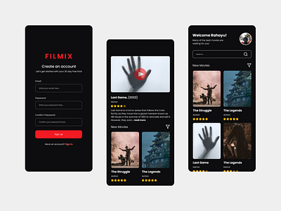 Movie Streaming Mobile App app design movie screen streaming ui video