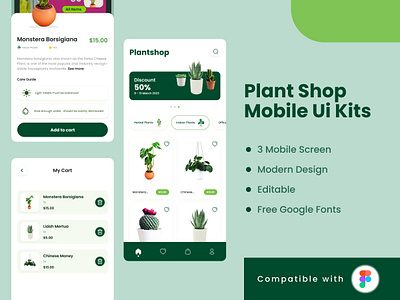 Plant Shop Mobile App app design ecommerce green leaf mobile plant screen shop store ui