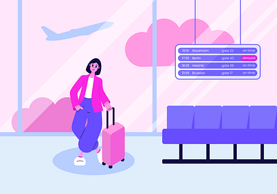 Pack your suitcase! 2d illustration adobe illustrator adventure airport character character design explore flat illustration graphic design illustration pink purple suitcase travel trip vector