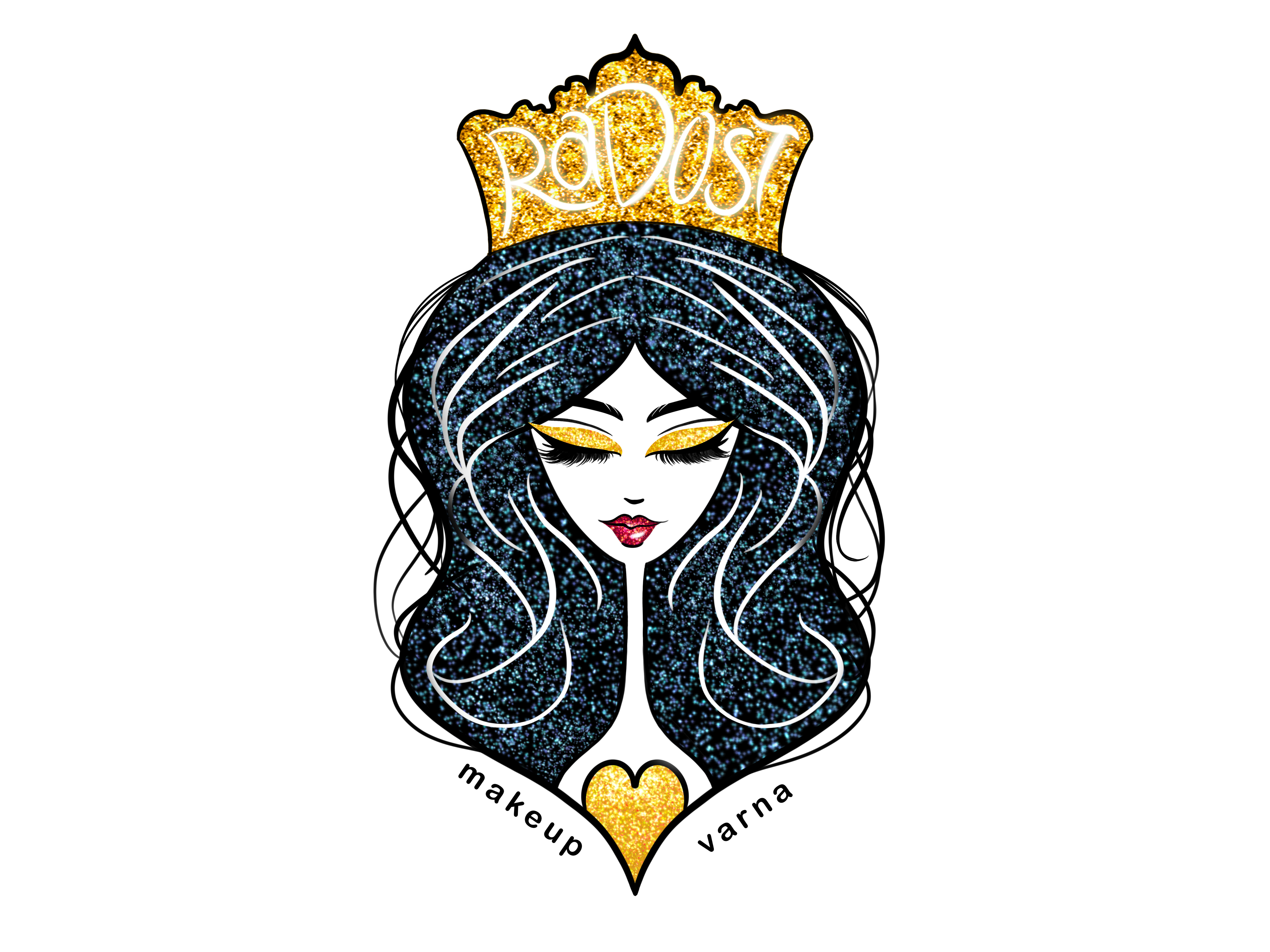 Queen beauty brand branding character crown eyeshadows girl glamour glitter gold hair hairdresser hairstyle lips lipstick logo queen woman