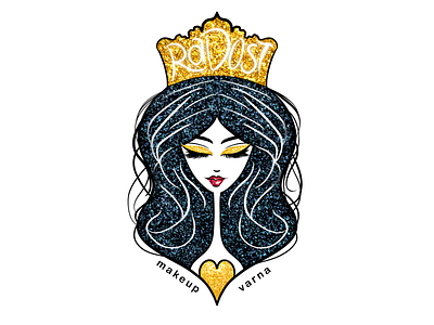Queen beauty brand branding character crown eyeshadows girl glamour glitter gold hair hairdresser hairstyle lips lipstick logo queen woman