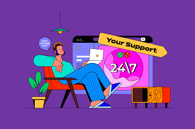 Online Support Illustration assistance call center character communication concept consultant flat graphic hotline illustration landing modern page people scene support vector web website
