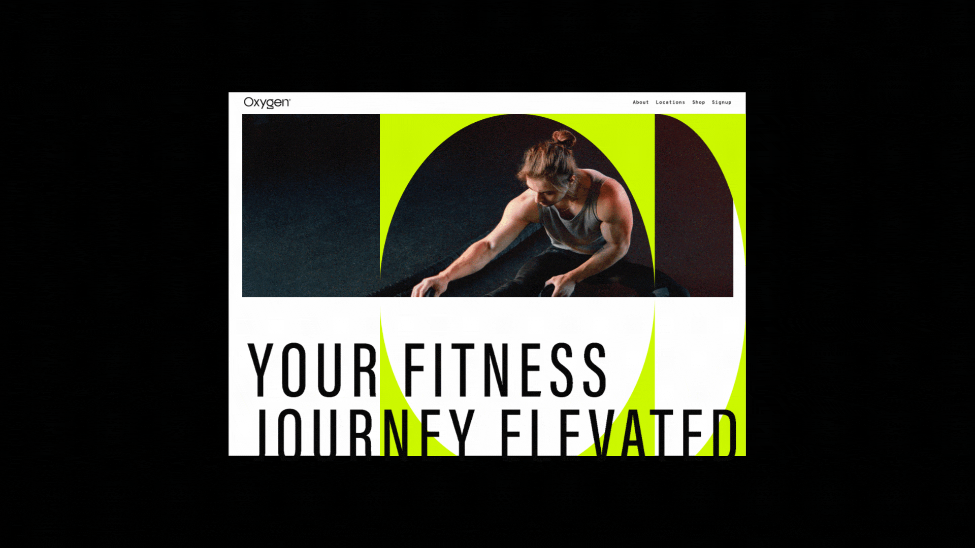 Oxygen Website Header animation brand identity branding design fitness freelance geometric gif graphic design icon identity logo neon studio typography visual web design work out yoga
