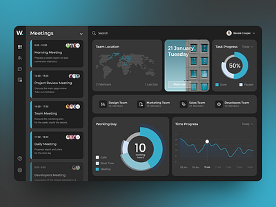 Dashboard design concept account calendar clean dark dashboard dashboard concept homepage map task timetrack ui