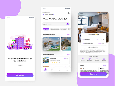 Booking Hotel App app booking branding design hotel purple travel ui