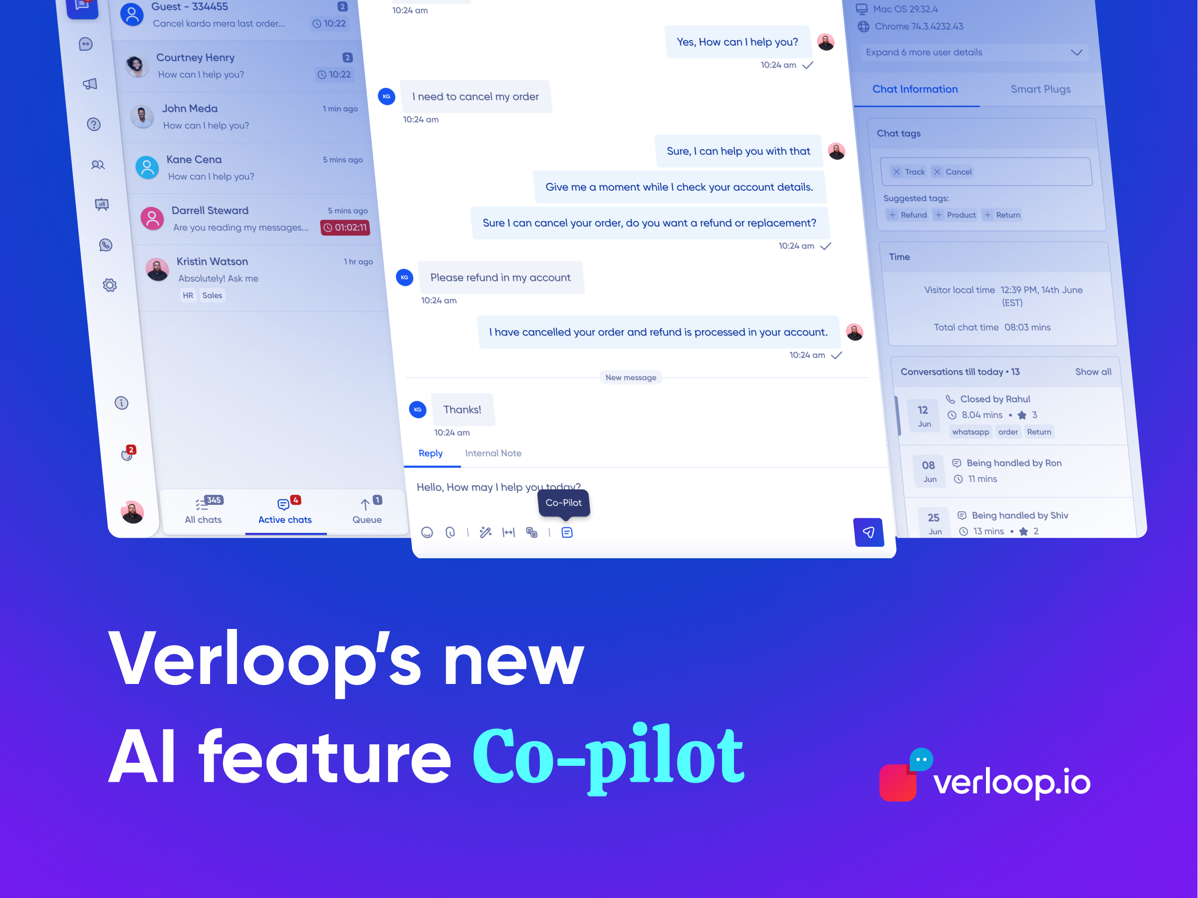 Verloop's AI feature Co-pilot agent ai artificial intelligence chat product product design ui user interaction user interface ux uxui