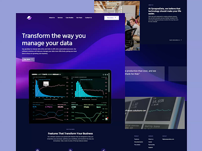 📊 SynapseData - Homepage Animation animation company profile dark mode data company design desktop glass gradient homepage landing pagee motion graphics ui ui design ux website design