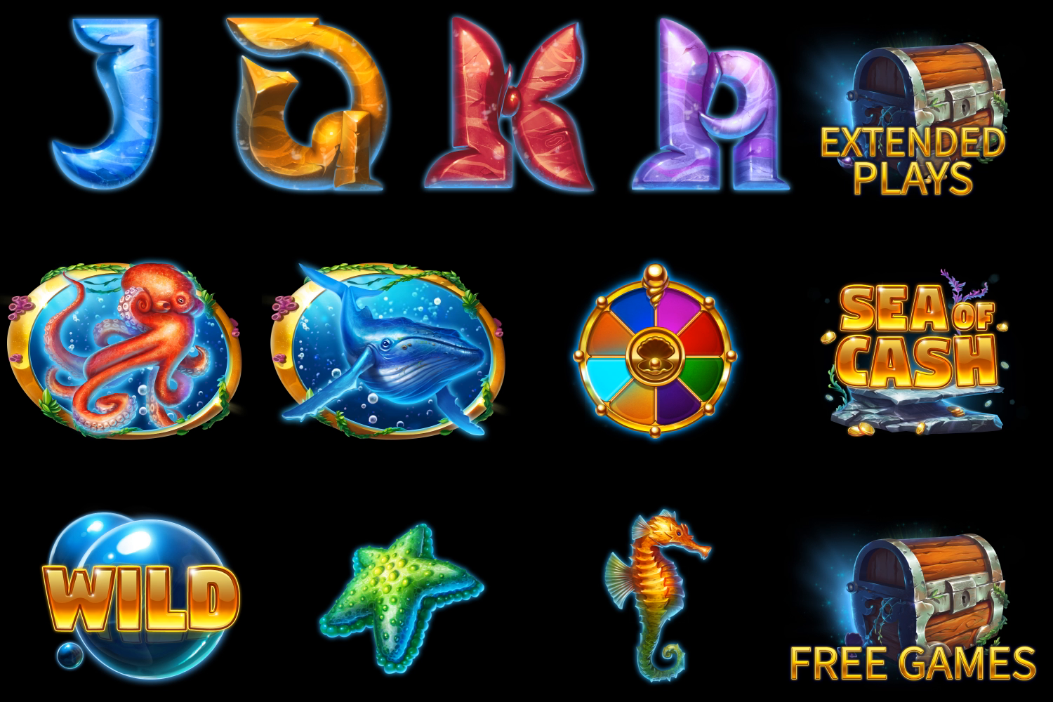 Set of slot symbols animation for the Ocean themed game by