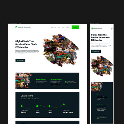 Mezovest Community Landing Page graphic design ui