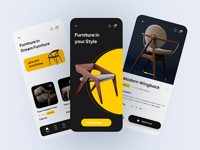 Furniture Shop App 3d agency animation app app design app ui branding design furniture furniture kit furniture shop app furniture ui illustration landing landing page logo motion graphics ui website