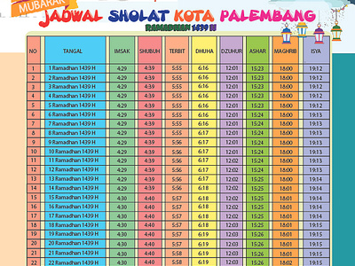 Jadwal Sholat Kota Palembang 1439 H fasting graphic design islam moslem ramadhan ramadhankareem