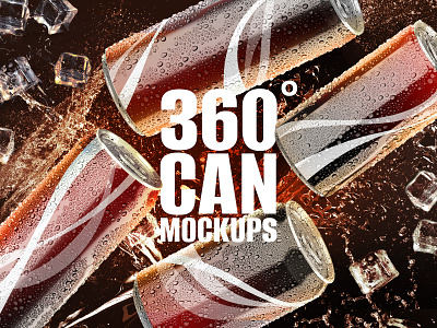 360° Can Mockups with Water Drops animated beverage can drops jar mockup psd