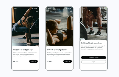 Workout App Onboarding app black and white button design figma fitness ios minimalist mobile modern onboarding screen sport ui unique ux visual design welcome workout