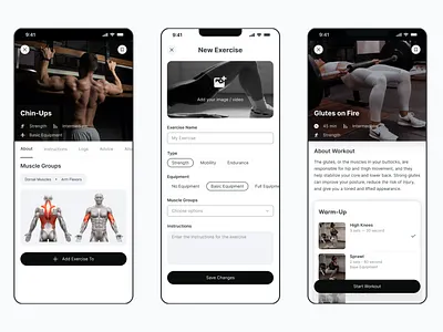 Fitness App Workout Screens add photo app button card create design figma filter fitness input ios minimalist mobile modern sport steps ui ux visual workout