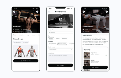 Fitness App Workout Screens add photo app button card create design figma filter fitness input ios minimalist mobile modern sport steps ui ux visual workout