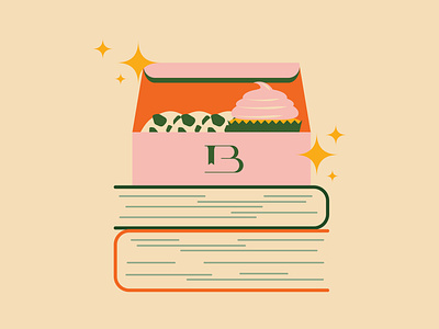 Bookish Baker - Box Illustration bakery baking books bookstore branding cookie cupcake design illustration logo orange pink sparkles vector