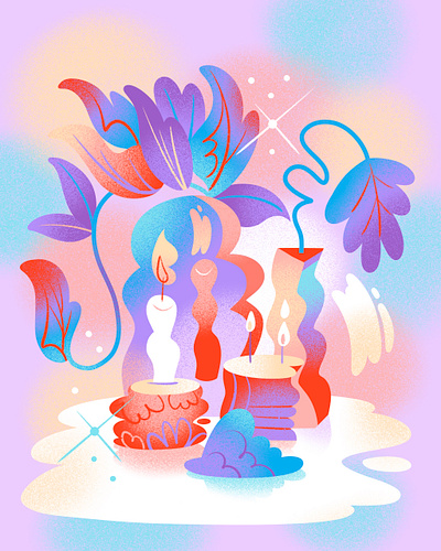 Melty Still Life candles design drawing editorial illustration gradient houseplants illustration jordan kay limited color melty noise observational drawing pastel plants psychedlic rainbow texture trippy wiggly