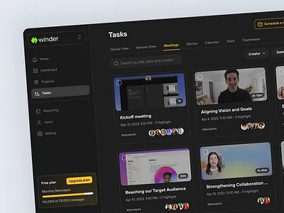 Synergenix - Task meetings business clean ui dashboard funnel kanban meeting premium plan process productivity reporting saas search solving task video teammates video video app video player