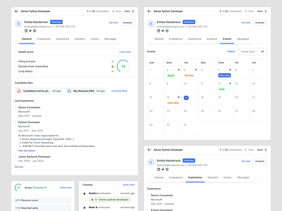 UX of Candidate Profile - Recruitment Platform ai software calendar candidate candidate evaluation candidate hr modal candidate modal candidate overview candidate profile candidate summary component event calendar hr hr software overview product design profile profile overview saas hr software saas profile wireframes