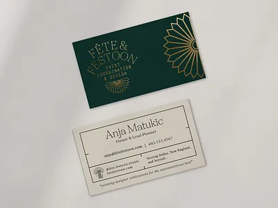 Fete and Festoon Event Planner Business Card Design brand branding business card dallas event planner logo design luxury wedding