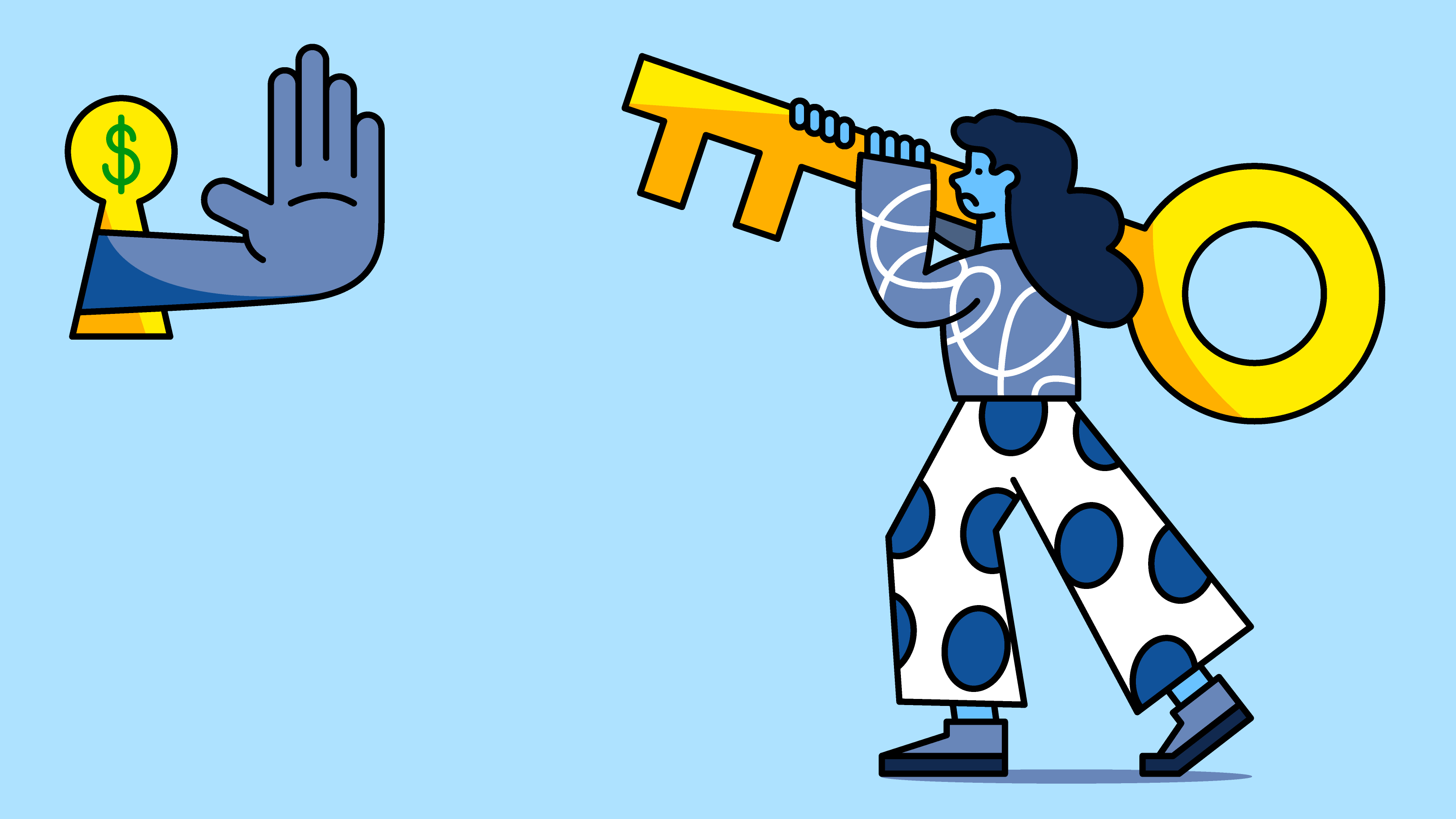 Claim Denied WIP ad blue claim corporate denied deny hand holding illustration illustrator key key hole keyhole morgan morgan morgan and morgan person single line weight social security wip yellow