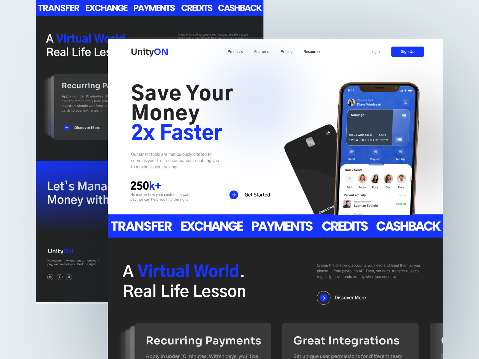 UnityON- Banking Website Landing Page banking web design dailyui designinspiration finance ui design finance web design ui design uidesigner web design