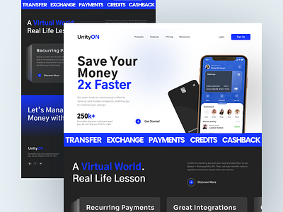 UnityON- Banking Website Landing Page banking web design dailyui designinspiration finance ui design finance web design ui design uidesigner web design