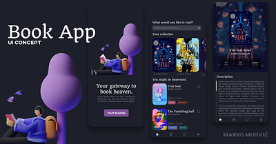 book app ui concept 3d typography ui ux