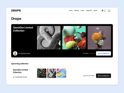 Upcoming collection clean collection design home home page interface limit limited nft product publish return studio ui upcoming ux web