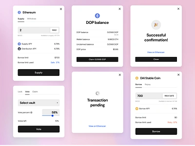 Transaction pending apy borrow limit claim distribution ethereum field limit lock modal modals select vault supply tab vote votes left withdraw