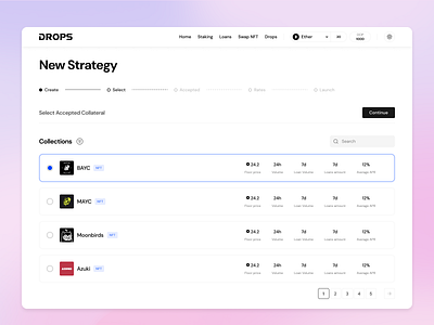 New Strategy badge card classic clean create interface label list muzli new nft product radio select table timeline ui ux view web