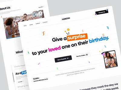 Habedeh - Birthday Party Planner Agency Landing Page Website agency branding clean colourfull company profile design graphic design happy birthday landing page minimalist orange party simple study case typography ui ux web website white