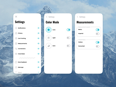 Settings for the Hiking app concept dailyui design mobile ui ux web