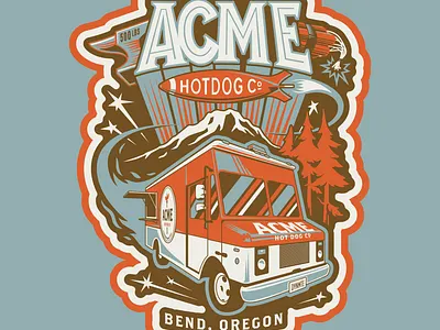 ACME Hotdog Co. Tee Illustration acme car cartoon design food cart graphic design hot dog illustration logo retro truck typography vector