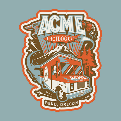 ACME Hotdog Co. Tee Illustration acme car cartoon design food cart graphic design hot dog illustration logo retro truck typography vector